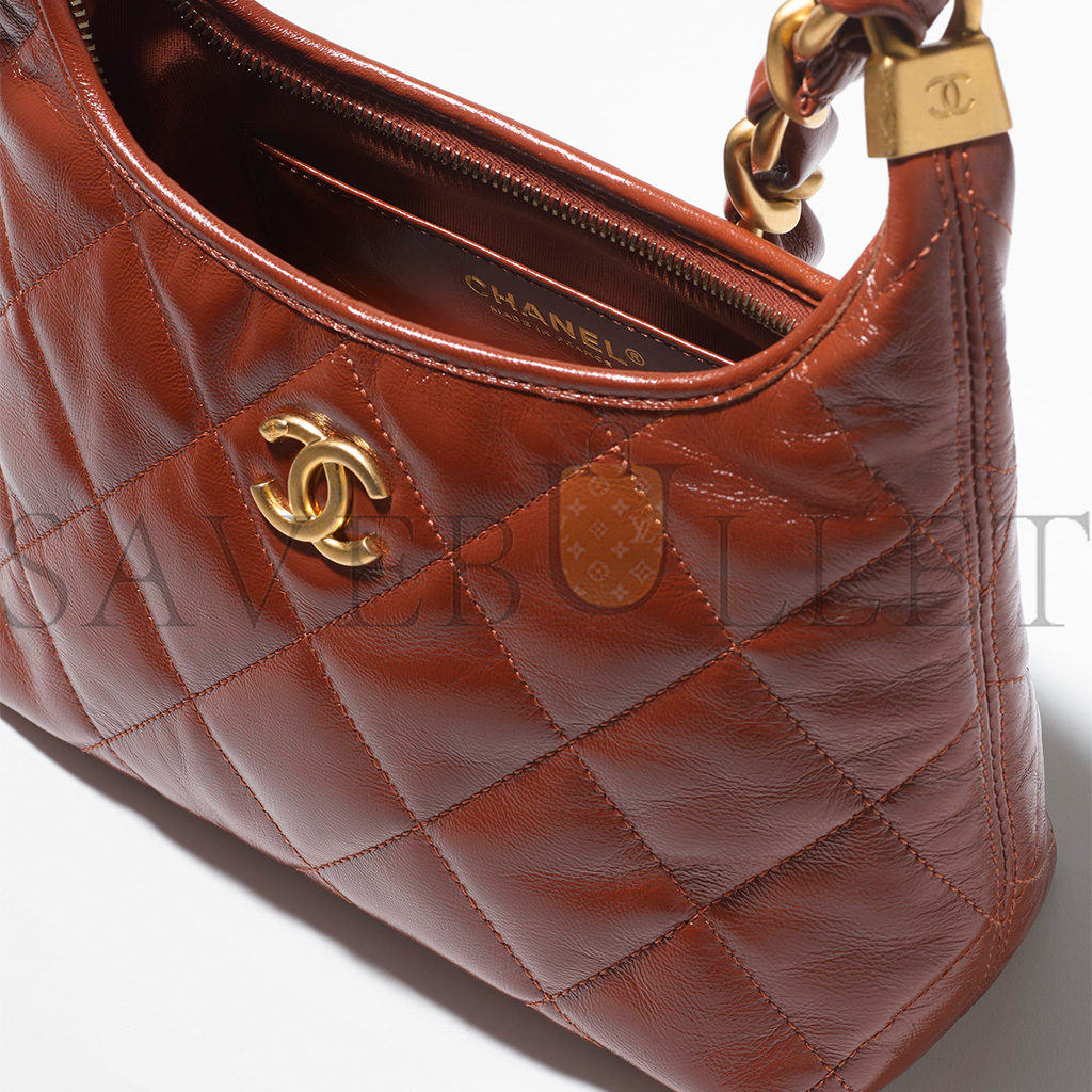 CHANEL MASTER SMALL HOBO BAG SHINY LAMBSKIN AND GOLDEN METALLIC BROWN AS4922 (22.5*19.5*8.5cm)